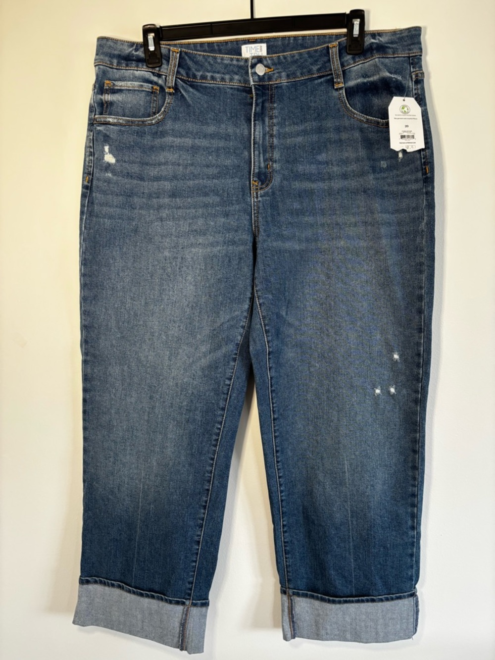 Time and Tru Medium Blue Distressed Capri Jeans